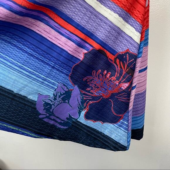 Desigual | Floral Abstract Striped Colorful Dress Blue White Orange - Picture 7 of 9